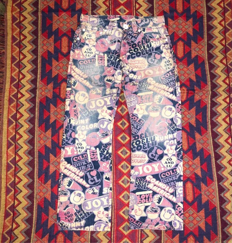 Y2k Japanese brand CO&LU all over print jeans photo 1