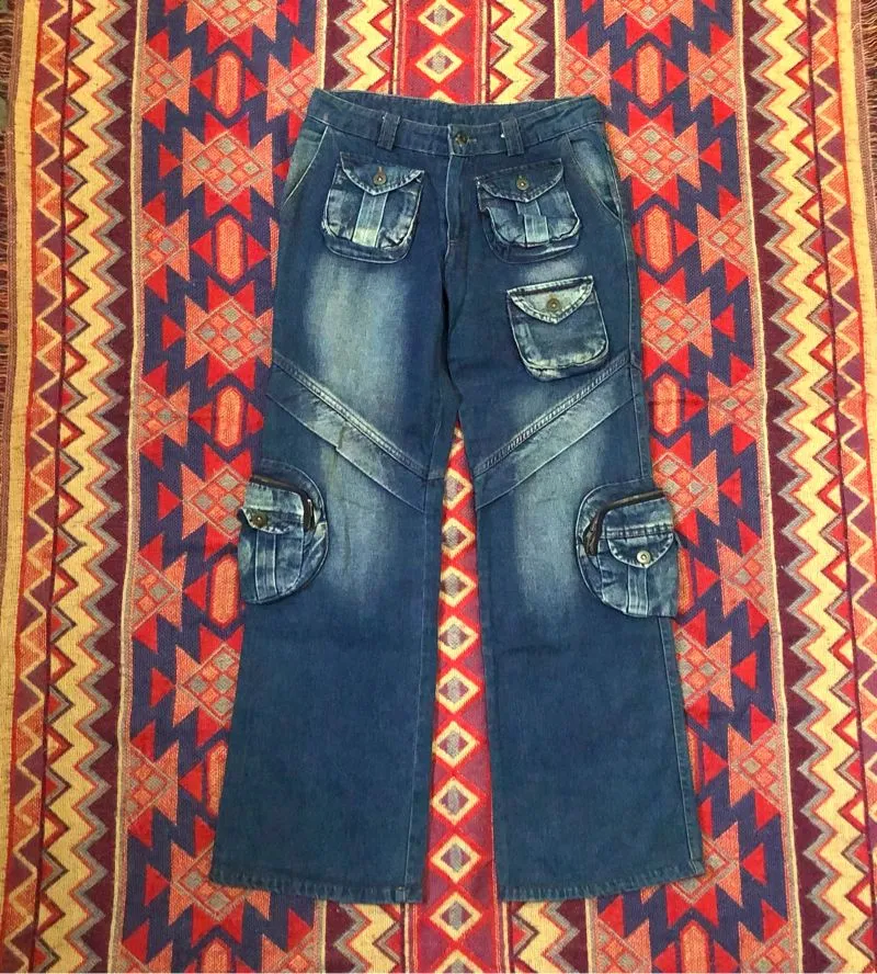 Japanese brand Y2k multipocket flare jeans photo 1