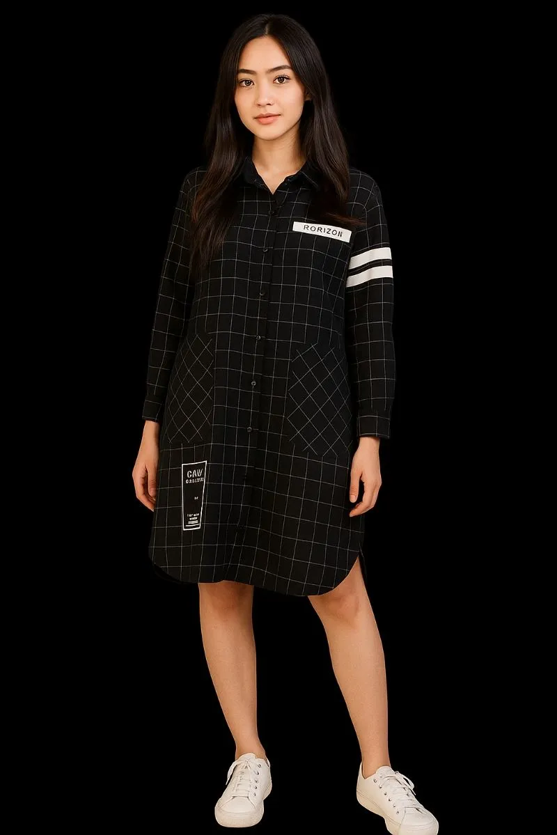 Dress kemeja tunik kotak-kotak photo 1