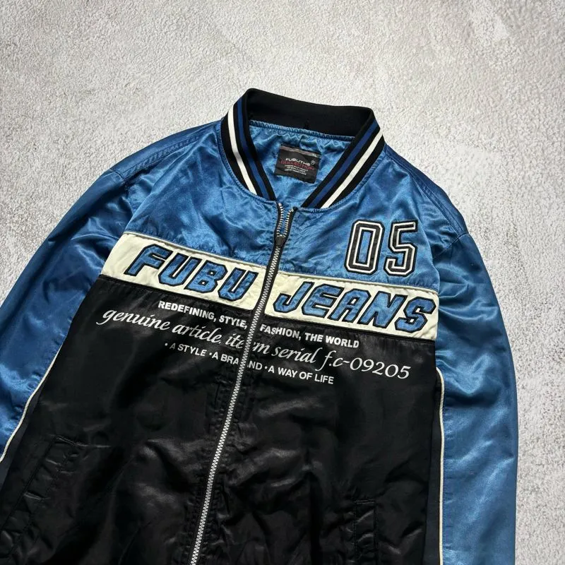 Fubu Jeans Varsity Racing Jacket with Adjustable Hoodie (XL