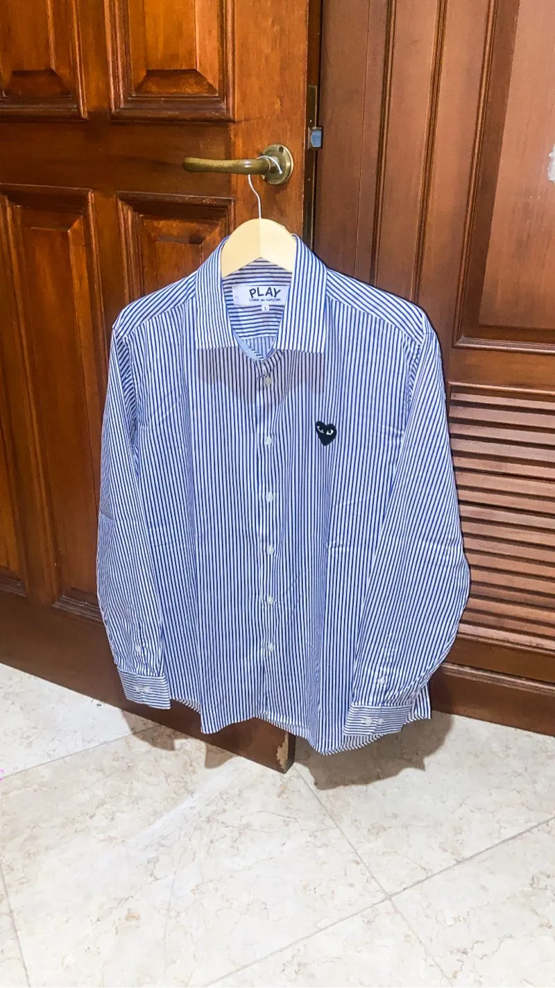 Kemeja Play CDG Striped Blue Shirt Long Sleeve Salur Garis B