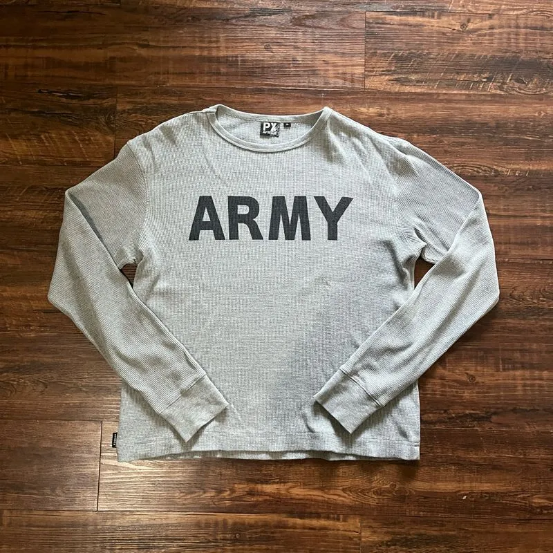 PX Avirex - Army Graphic Text Gray Waffle Long Sleeve Tshirt photo 1