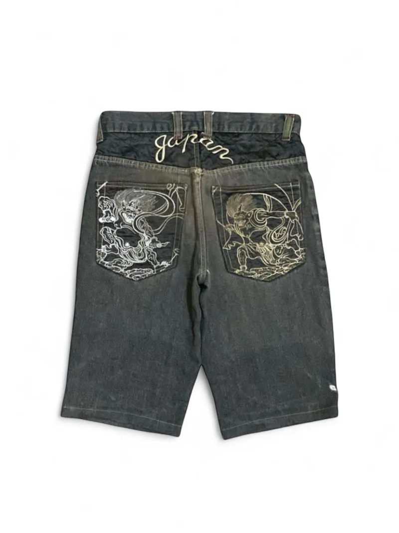 Y2K Dragon japan pattern baggy jeans short black jorts photo 1