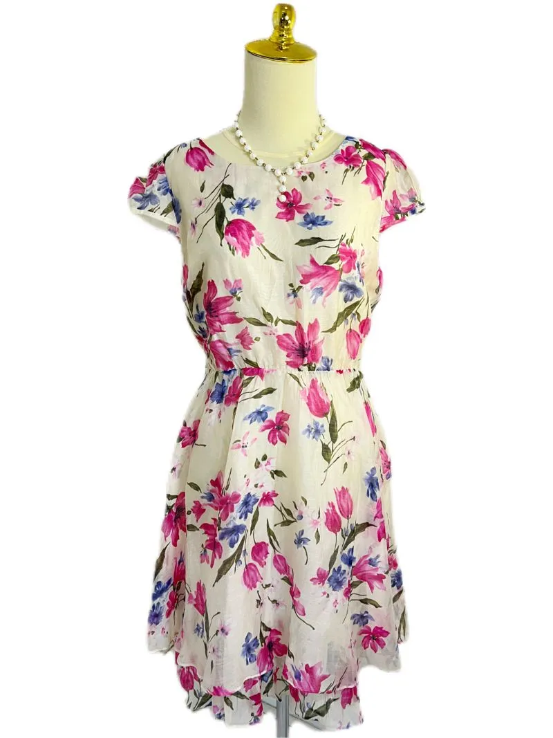 Dual Color Floral Print Korean Chiffon Dress photo 1