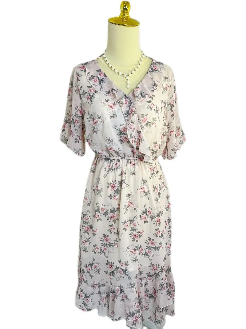 Dreamy Lilac Floral Print Korean Chiffon Dress  photo 1