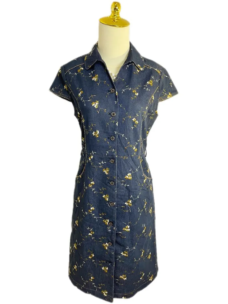 Olivia Lauren Navy Embroidery Floral Button Down Dress photo 1