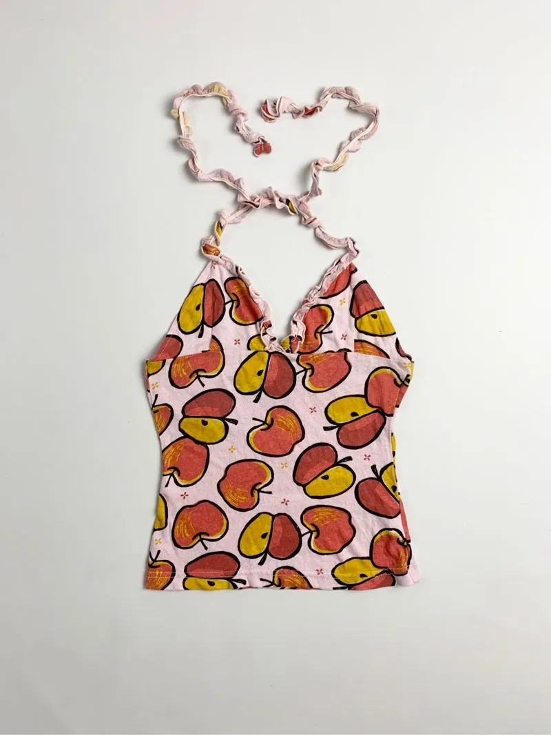 Y2k F O KIDS Halter Neck Top Ruffle With Apple Graphic photo 1