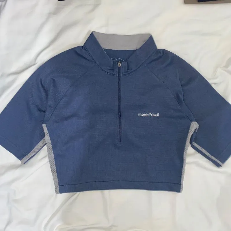blue half zip crop top photo 1