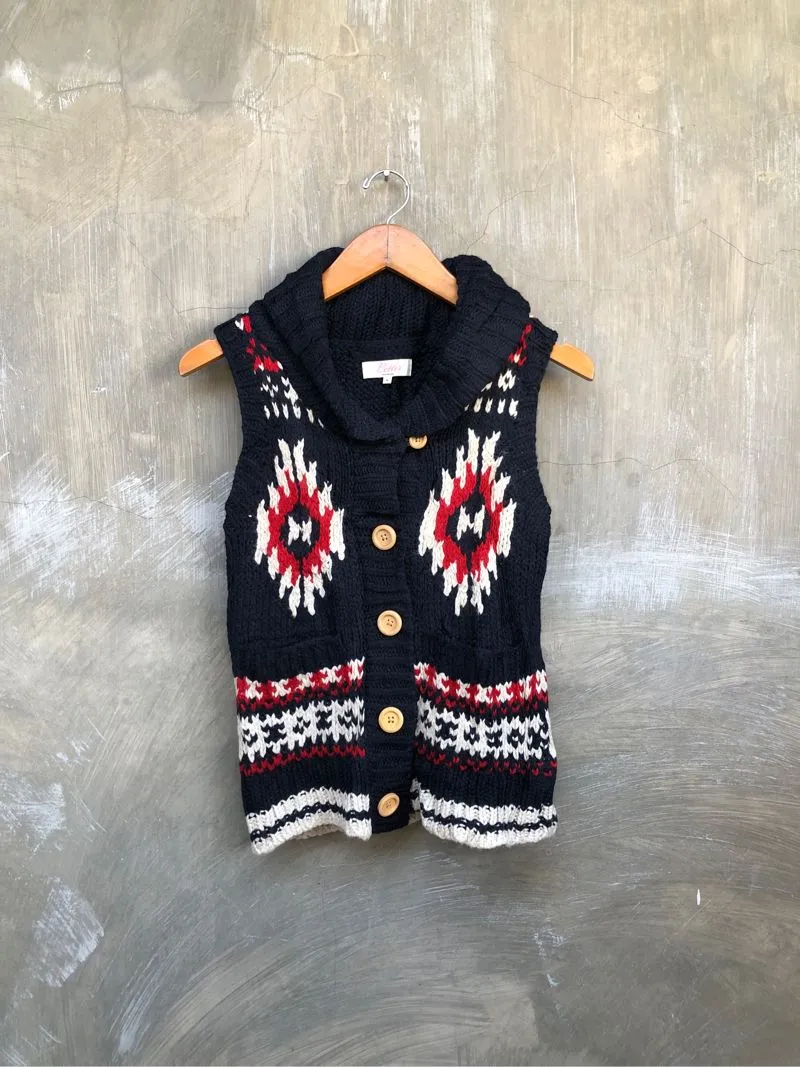 Vintage Letter Back Number Navajo Pattern Wool Knit Vest photo 1