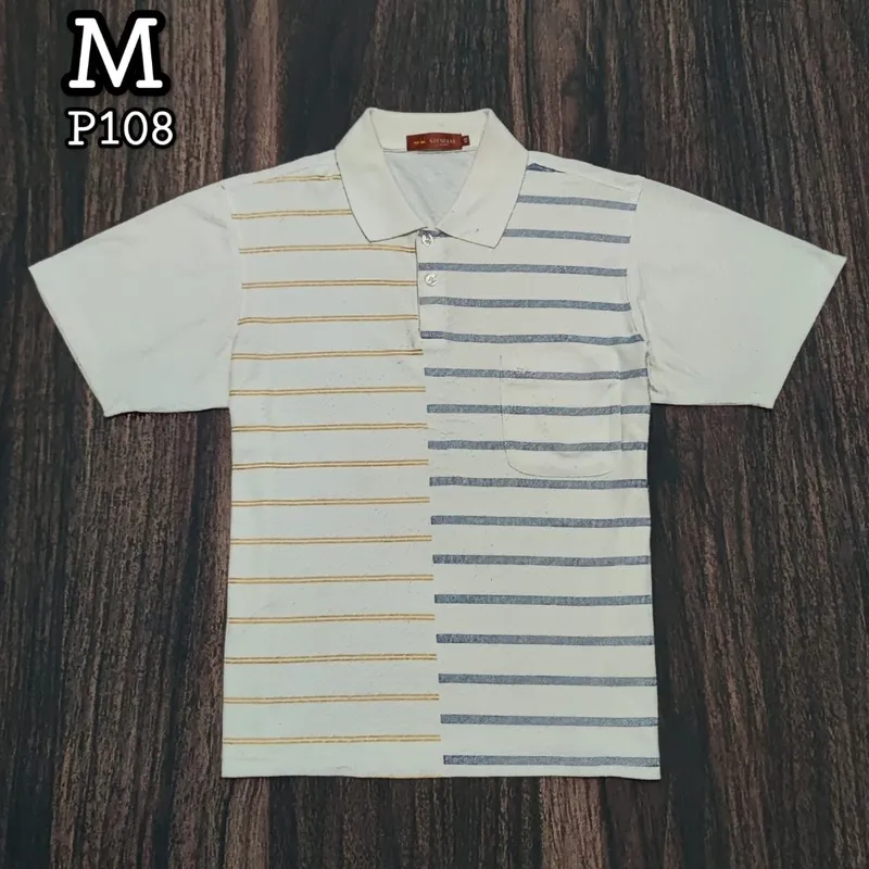 Casual Polo shirt Pria white blue yellow photo 1