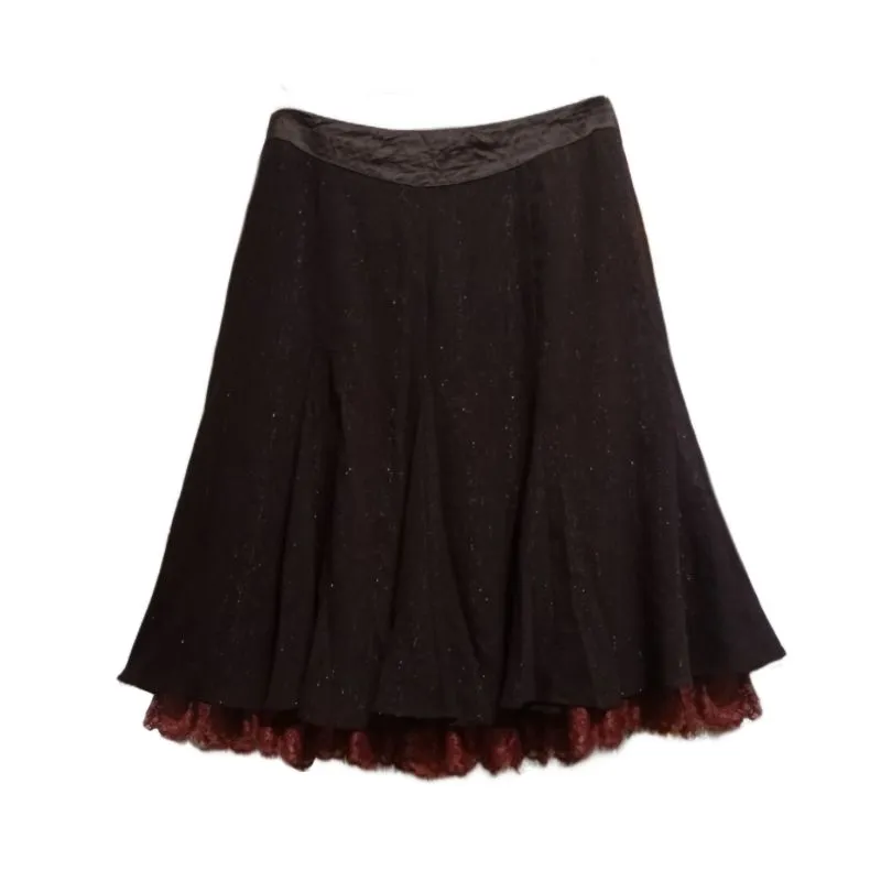 Vintage brown midi skirt glittery lace y2k fairy mori kei photo 1