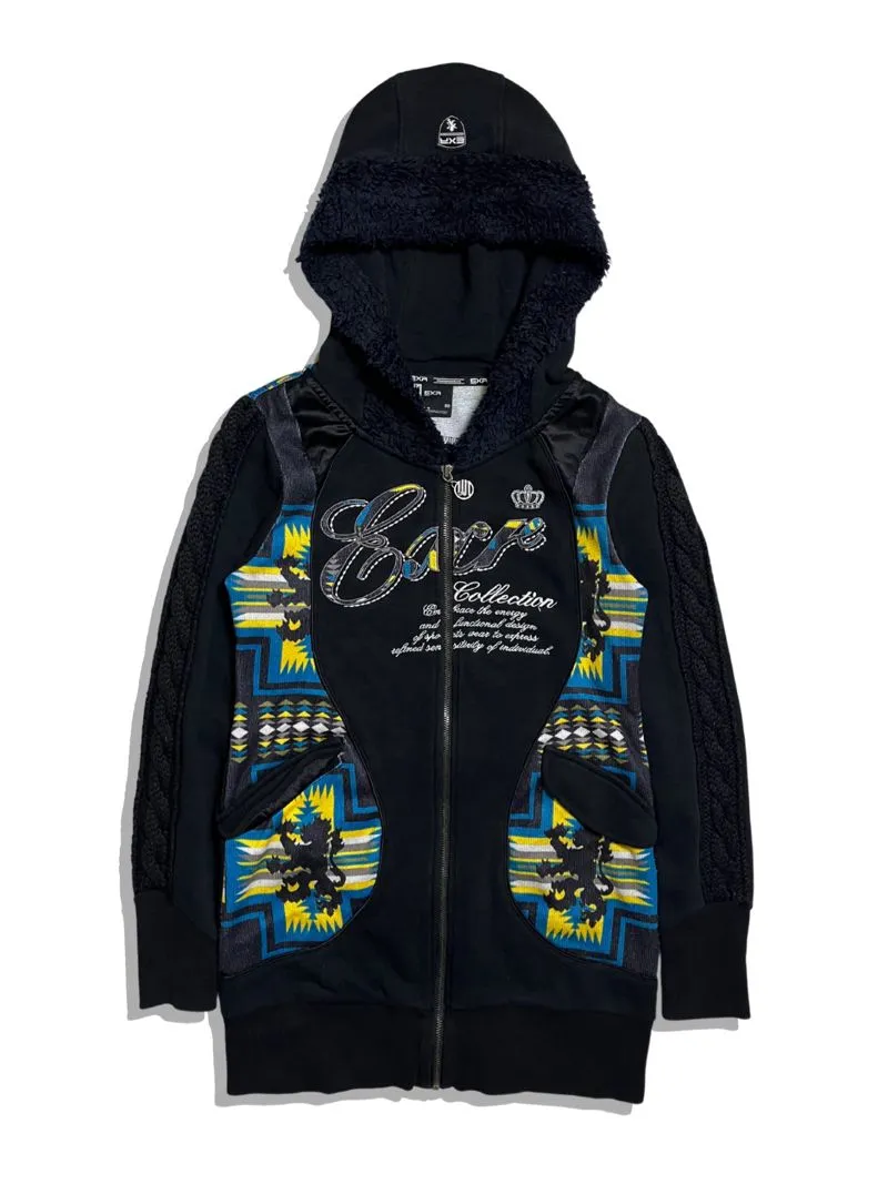 EXR Navajo Pattern Faux Fur Zipper Hoodie