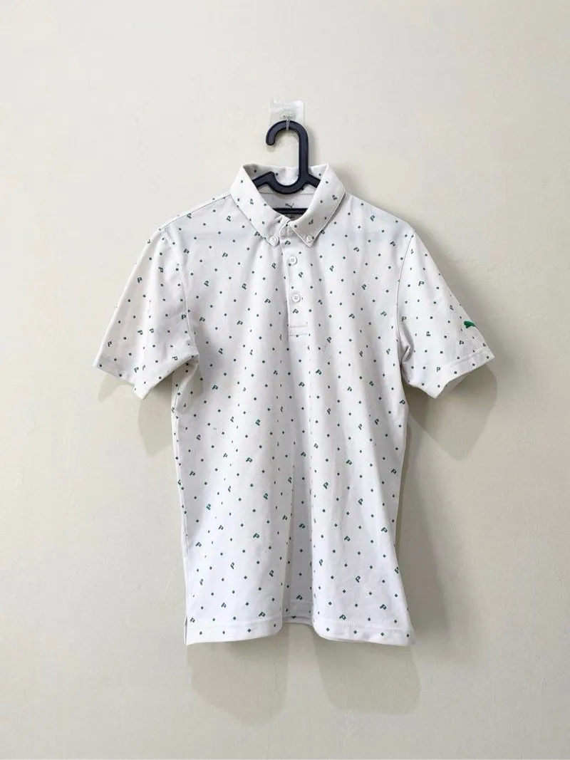 Puma Golf Polo T-Shirt Kaos/Kemeja/Atasan Putih Pola Hijau photo 1