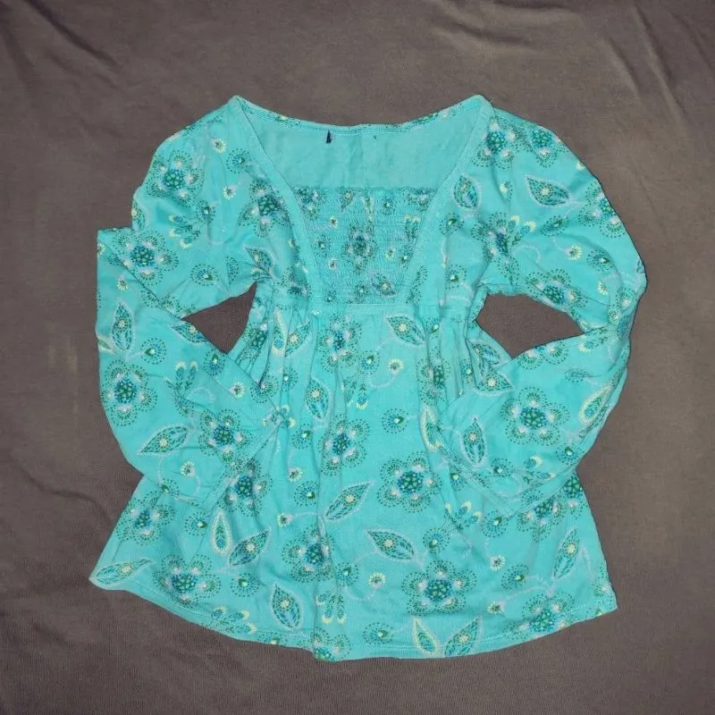 Bohemian/ Y2K Floral Print Square Neckline Babydoll Top photo 1