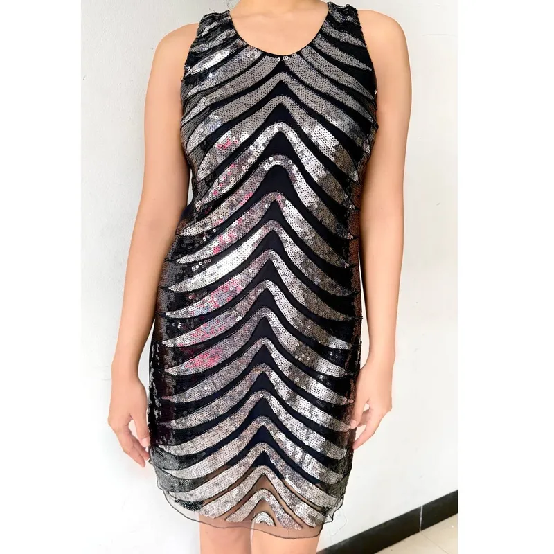Goth Futurist Prom dress Wanita silver black photo 1