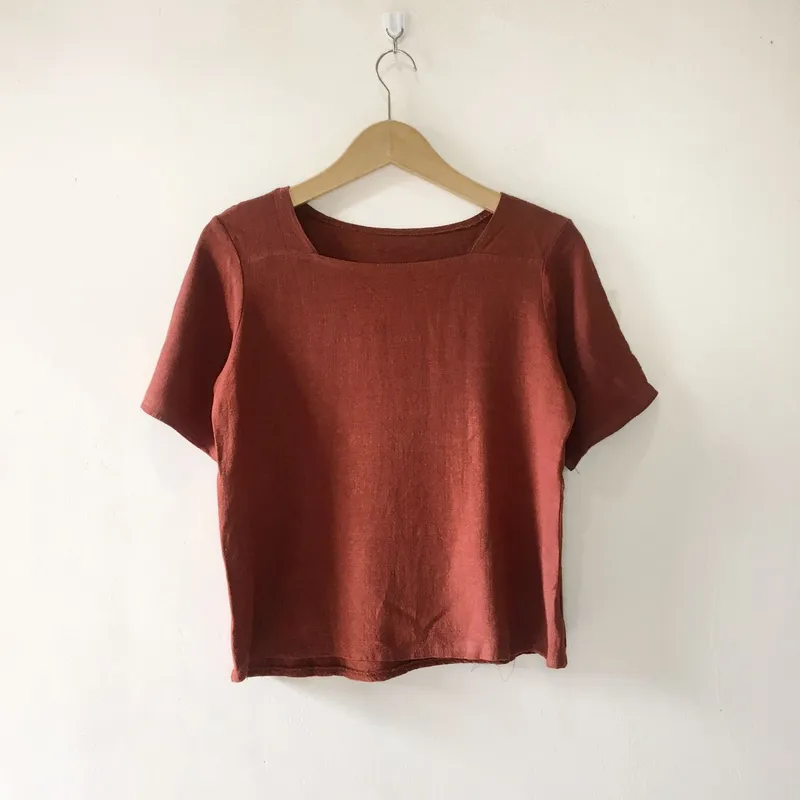 Blouse coklat wanita polos lengan pendek photo 1