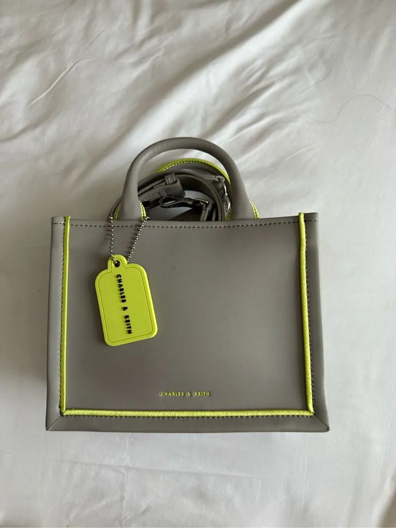 Charles and Keith grey, contrast stitching crossbody bag photo 1