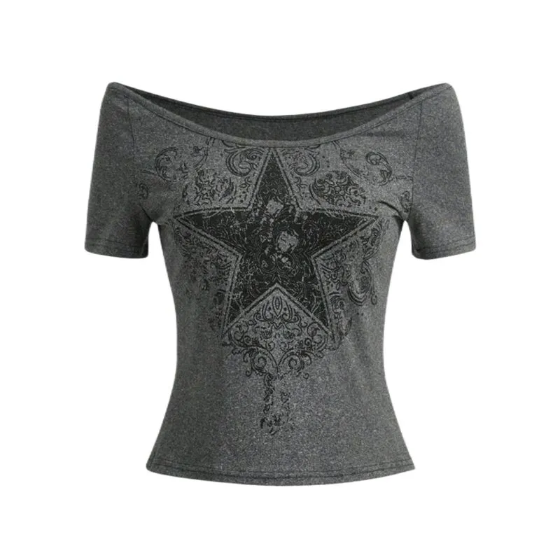 Romwe grunge top gray black y2k alt emo punk graphic print photo 1