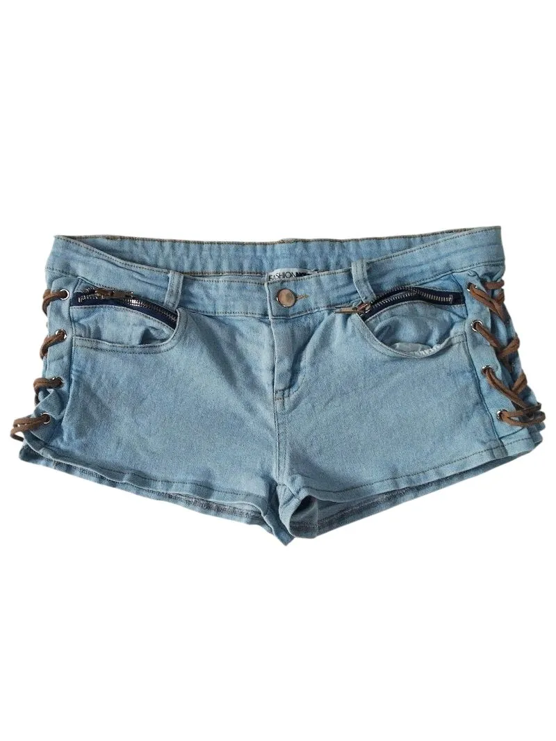 fashion nova with straps on the side denim hotpants | photo 1
