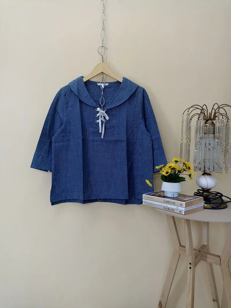 Vintage Luxury Blouse Wanita navy photo 1