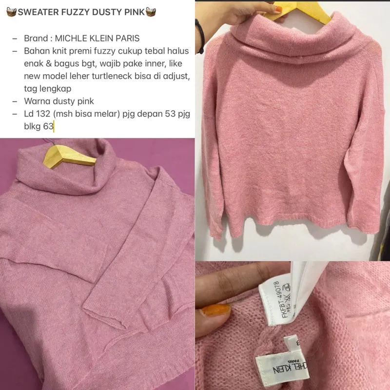 Sweater fuzzy bulu-bulu pink kerah turtleneck semi crop photo 1
