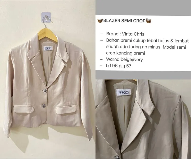 Blazer semi crop ivory beige blazer wanita photo 1