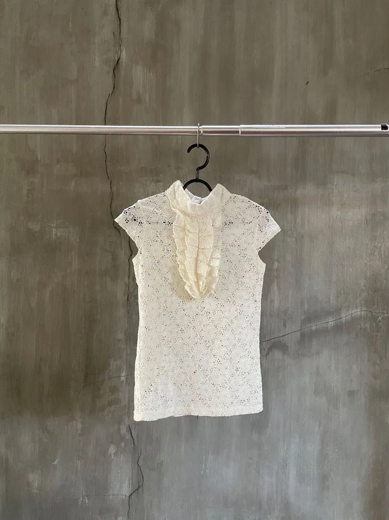 Korea Bridgerton White Ruffle Collar Floral Lace Brukat Rend photo 1