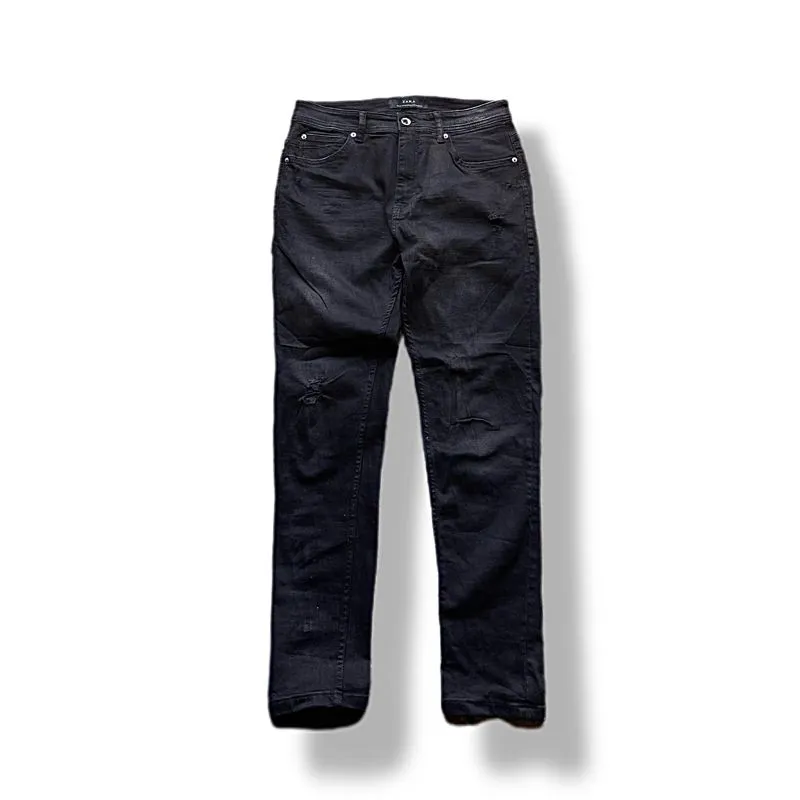 Zara Black Ripped Slimfit Strecthy Long Jeans Pants photo 1