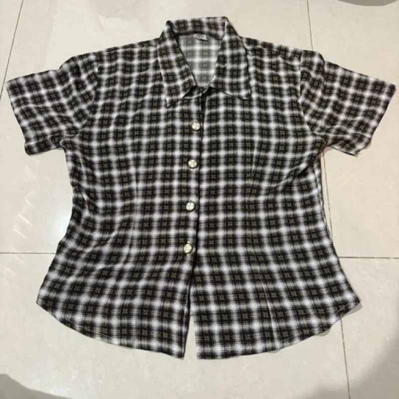 checkered collar top blouse photo 1
