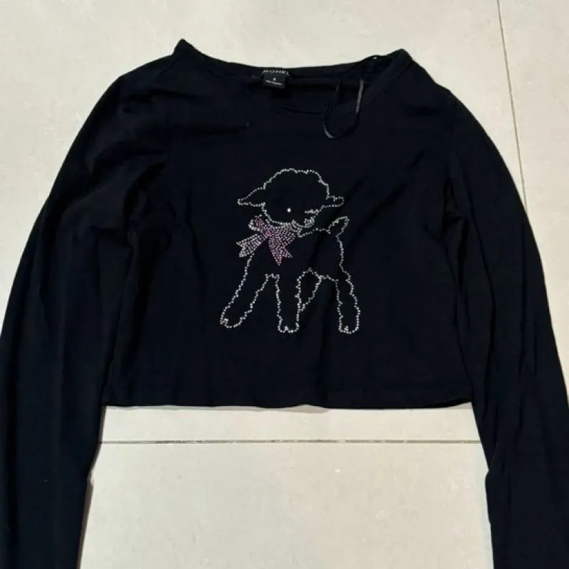 rhinestone sheep long sleeve crop top photo 1