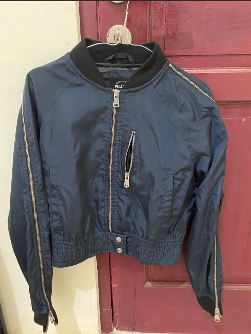 Pull & Bear Biker Bomber jacket Wanita navy photo 1