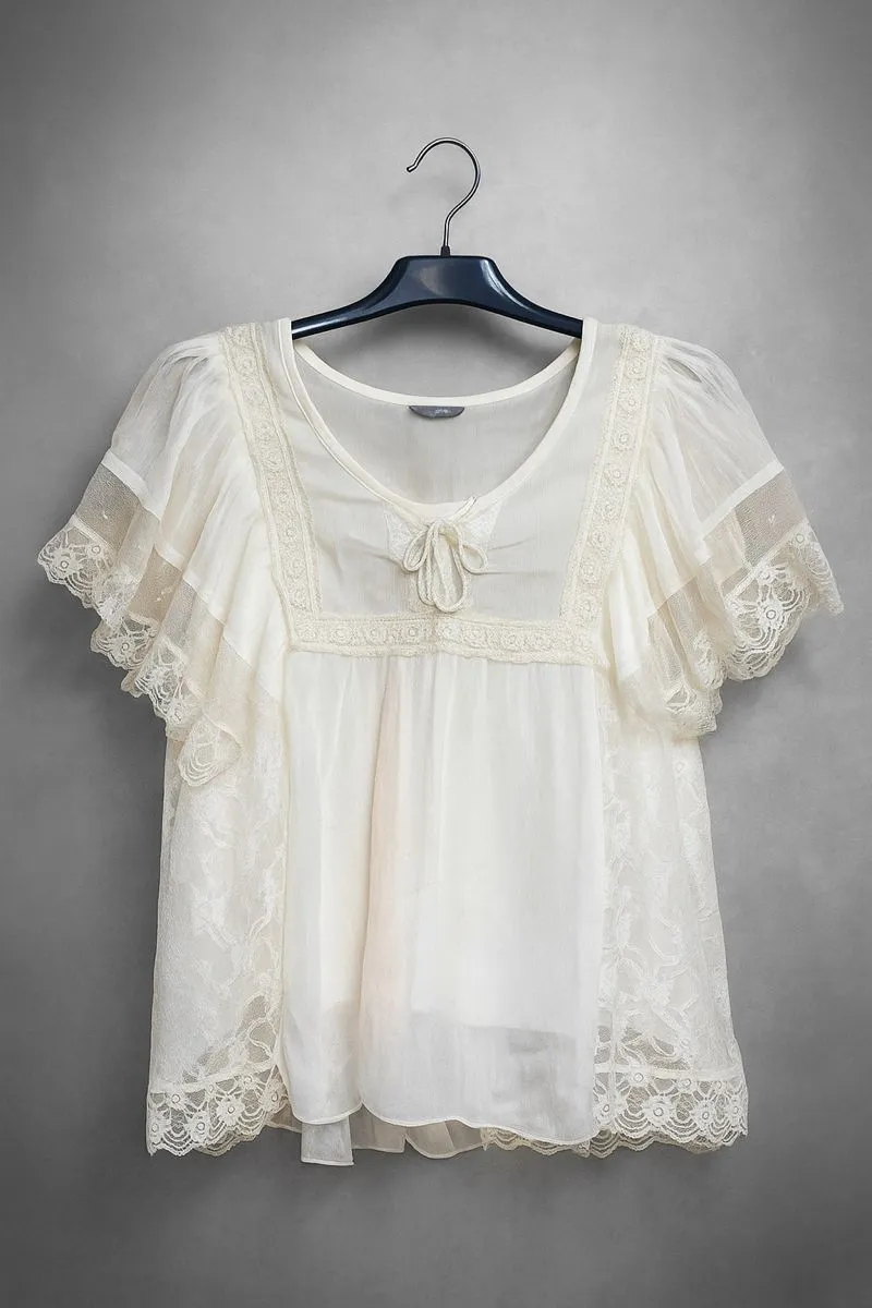 Blouse Putih Elegan dengan Detail Renda Vintage photo 1