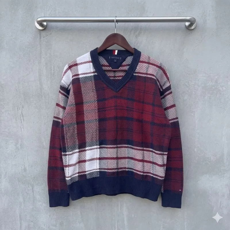 Sweater Knitwear Tommy Hilfiger V-Neck Jumper Tartan Rajut P photo 1