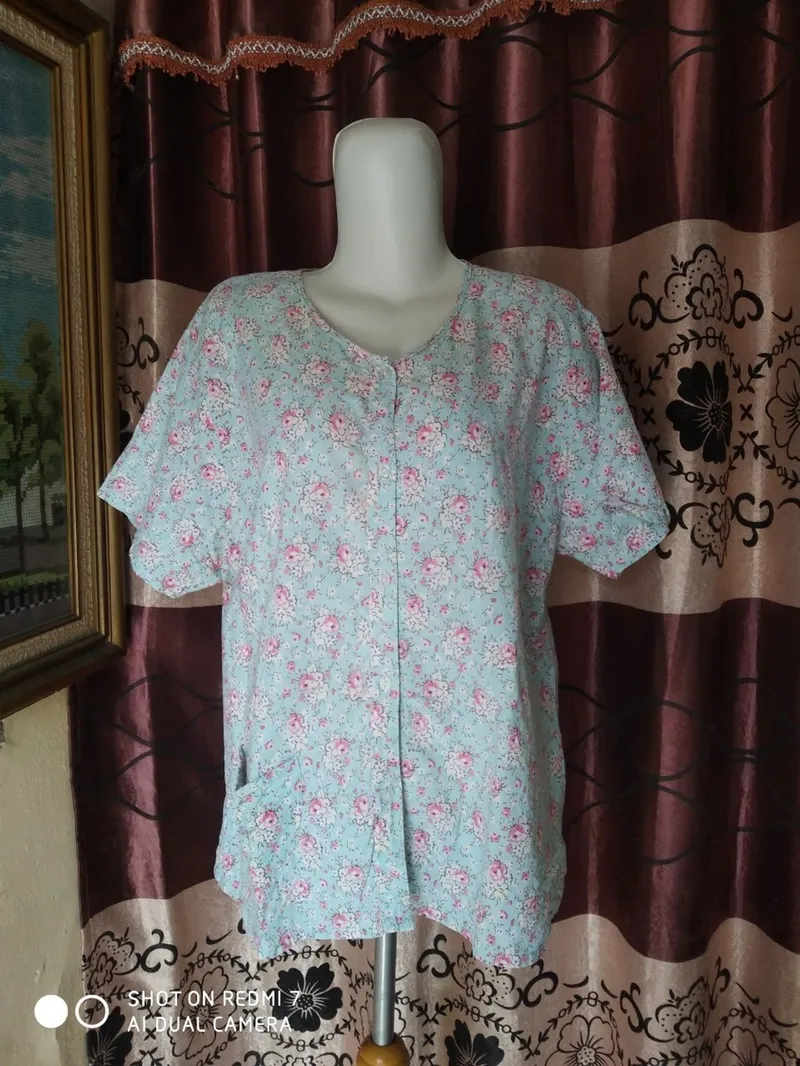 Vintage Blouse Wanita white green photo 1
