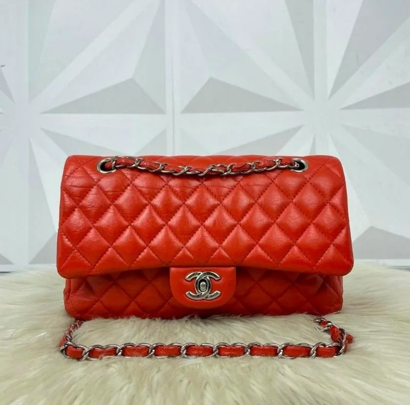 Hanel Classic Medium Lambskin Double flap orange sling bag photo 1