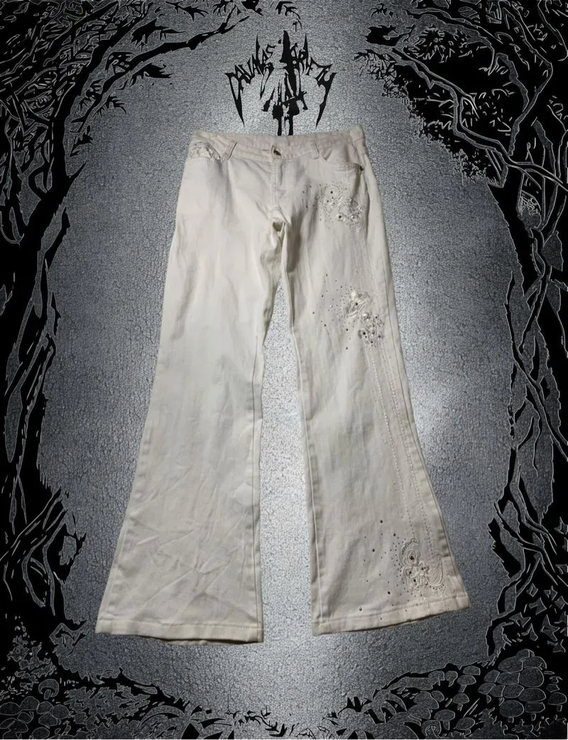 ✮ Vintage Flare Jeans Y2k White Embroidered Low waist ✮ photo 1