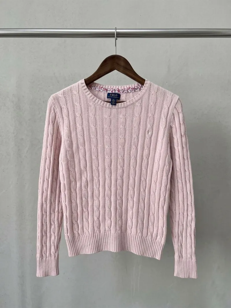Sweater Polo Cableknit Rajut Wanita Baby Pink photo 1