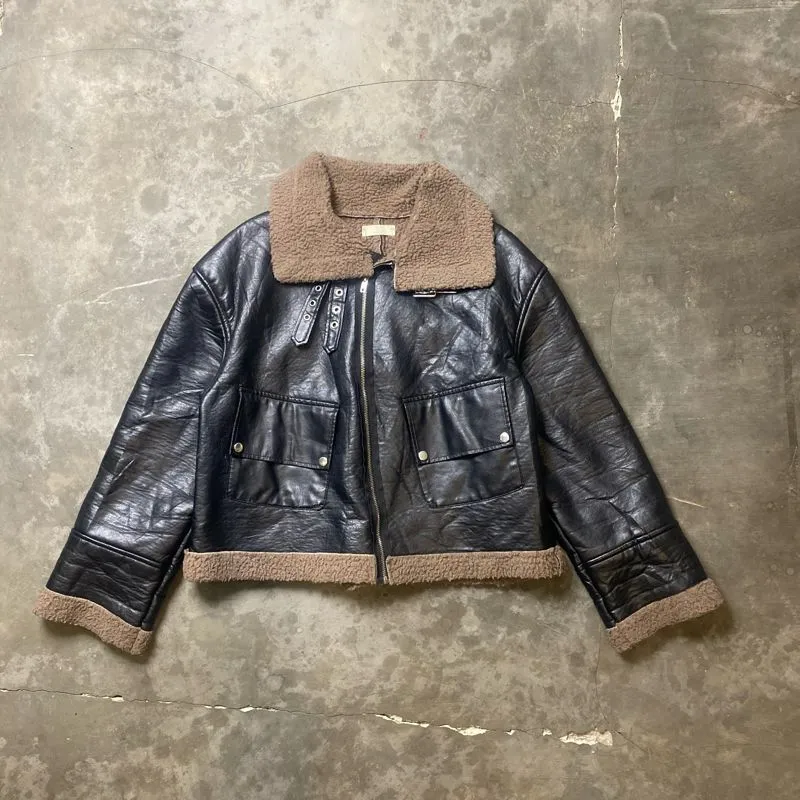 leather jacket sherpa  photo 1