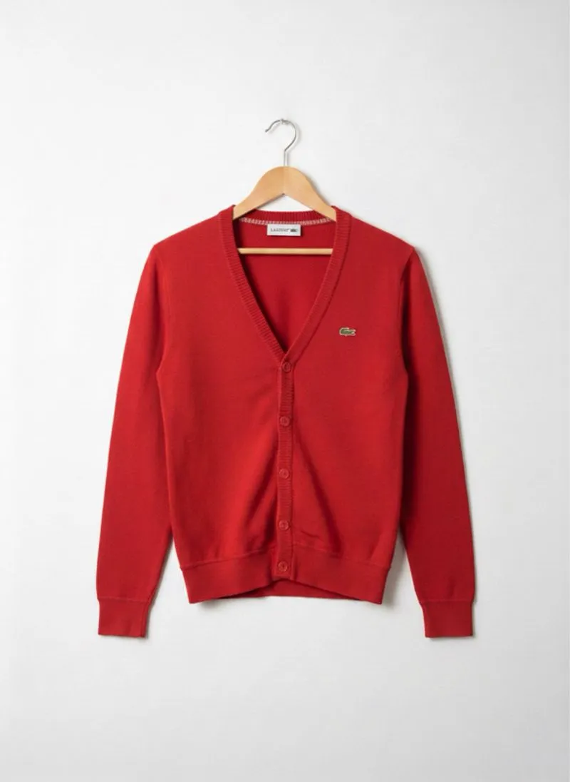 Lacoste V-Neck Cardigan Knitwear Rajut Wanita Merah photo 1