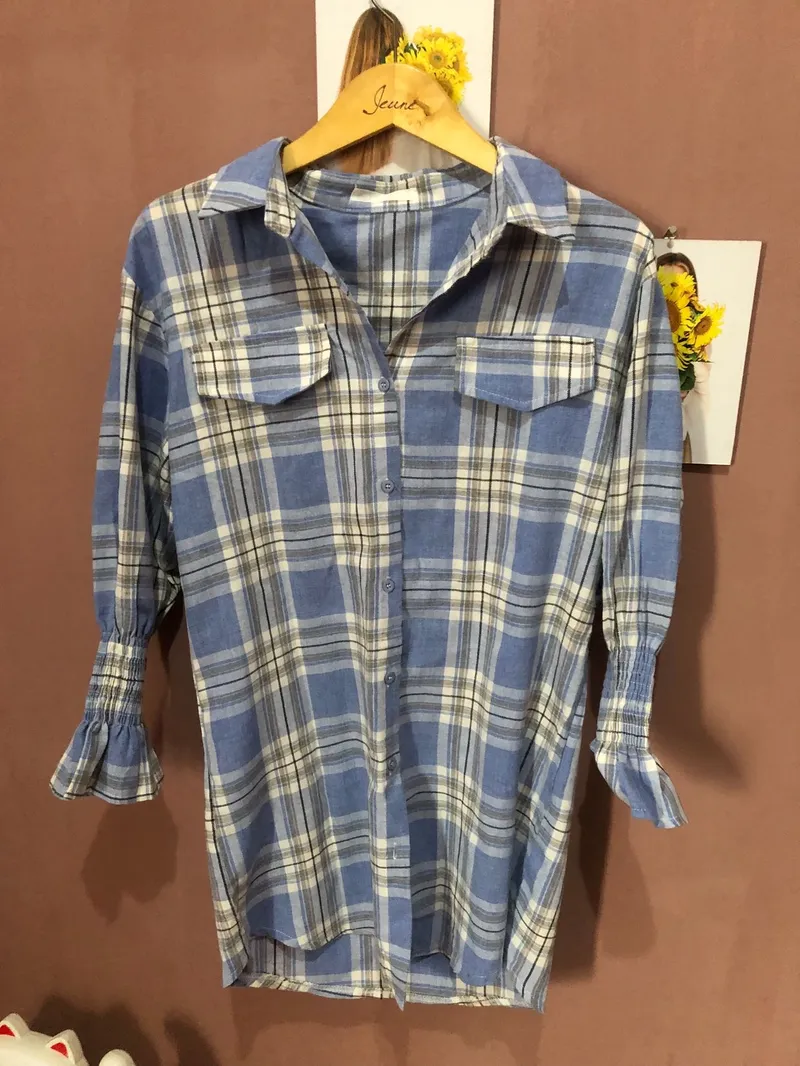 Casual Shirt dress Wanita white blue photo 1