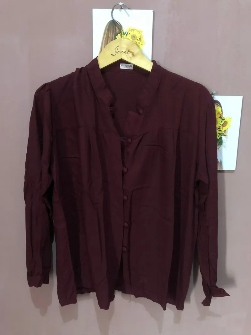 Casual Blouse Wanita burgundy photo 1