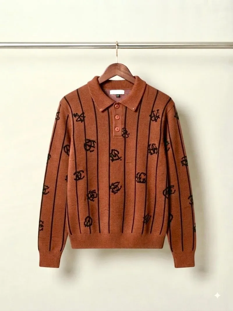 Vintage Rugby Knitwear Rajut Motif Garis Pria photo 1
