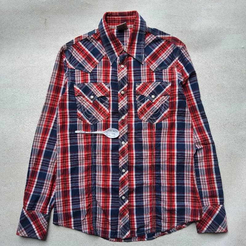 True Religion Western Plaid Shirt Men's Pearl size M photo 1