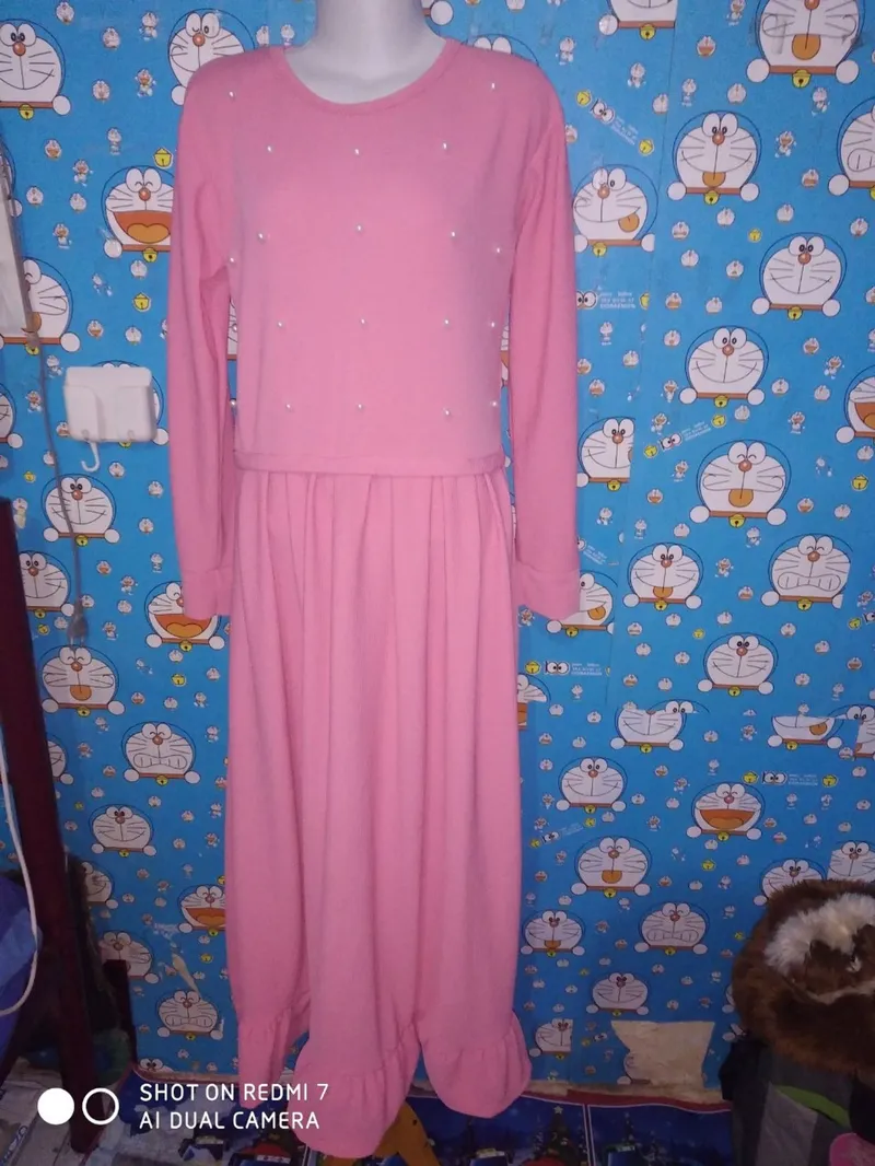 Vintage Babydoll dress Wanita white pink photo 1
