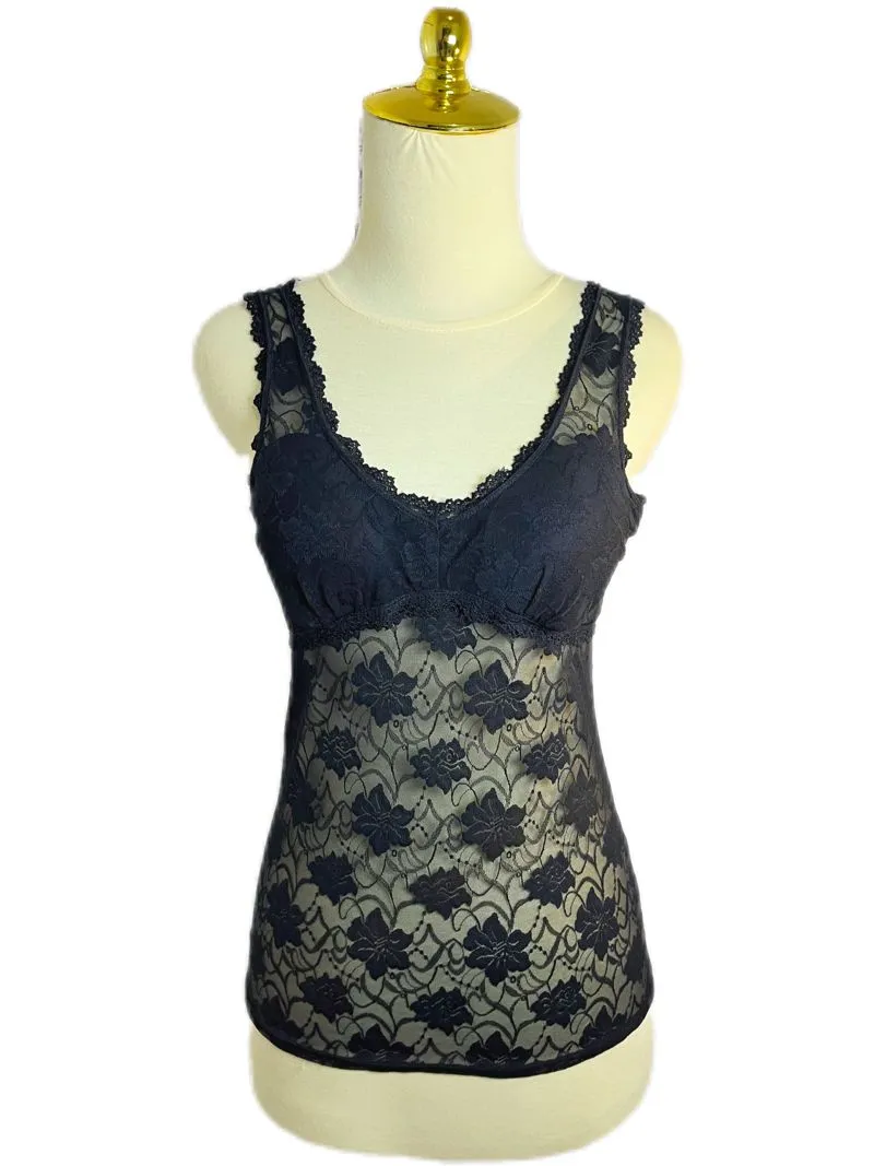 Black Lace Floral Sheer Tanktop Bra lingerie sexy  photo 1