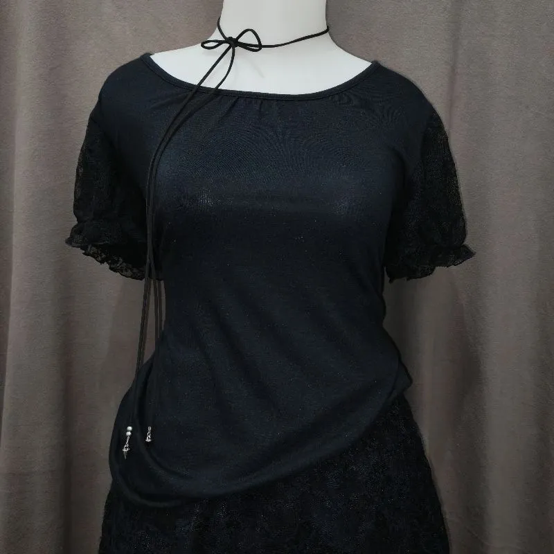 Y2k Black Shirt with Brocade Puffy Sleeve photo 1