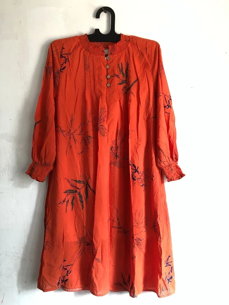 Midi dress orange / shortdress / gaun motif / dress pantai  photo 1
