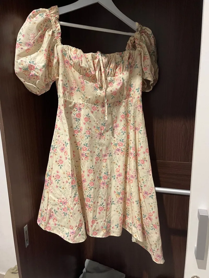 Vintage Fairy Summer dress Wanita khaki cream yellow photo 1