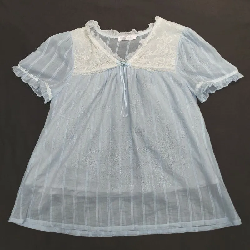 Coquette Vintage Cotton Light Blue Lace Babydoll Nightgown photo 1
