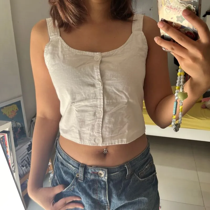 white cropped button smok tank photo 1